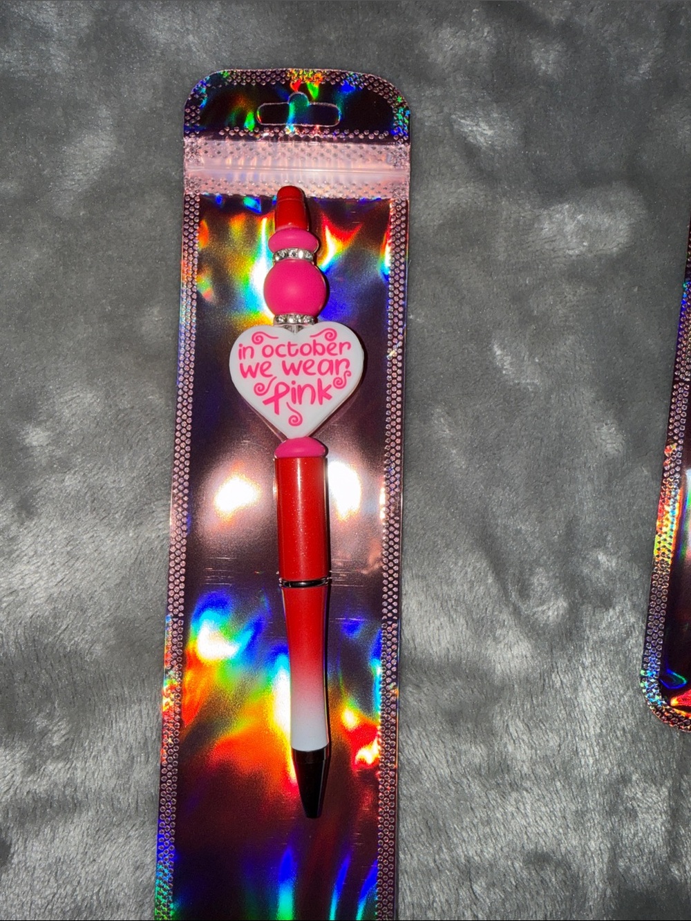 Pink Heart Pen "In October We Wear Pink" - Red & Hot Pink